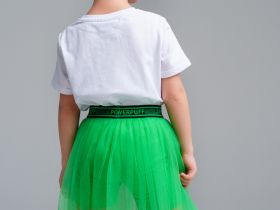 Комплект трикотажный для девочек: фуфайка (футболка), юбка-шорты