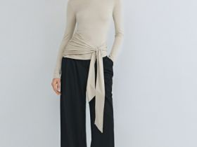 Лонгслив с завязками на поясе, Бежевый