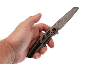 Складной нож Kansept Cru сталь Damascus, рукоять Bronze Titanium/Twill Carbon Fiber