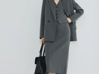 Прямая юбка миди, Серый