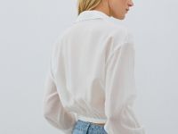 Блузка из вискозы с узлом-завязкой, Белый