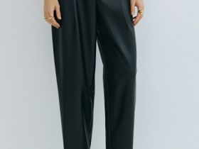 Брюки О-силуэта из искусственной кожи, Черный