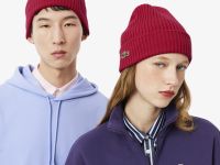 Шерстяная шапка Lacoste унисекс в рубчик