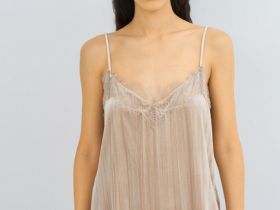 Бархатный топ с кружевом, Бежевый