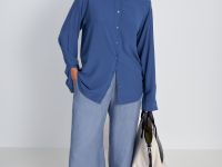 Блузка свободного кроя с отложным воротником