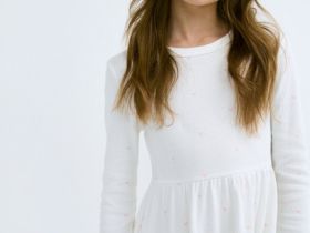 Трикотажное платье c принтом для девочек, Белый