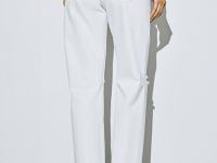 Прямые джинсы с дырками на высокой талии, Белый