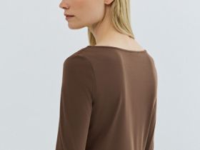 Лонгслив с квадратным вырезом, Коричневый