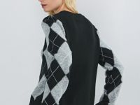 Джемпер с ромбами из пряжи с шерстью, Черный