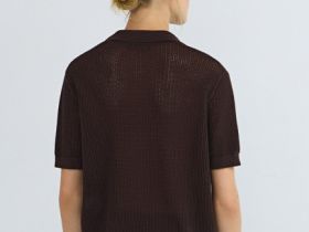 Джемпер поло из ажурной пряжи, Коричневый