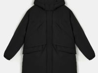 Пуховое пальто свободного силуэта с капюшоном