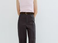 Прямые брюки из искусственной кожи, Фиолетовый