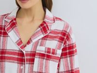 Пижамная рубашка в клетку из фланели, Красный