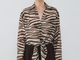 Блузка из вискозы с узлом-завязкой, Бежевый