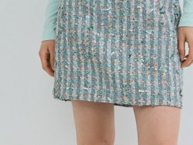 Юбка мини из твида, Зеленый