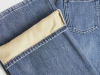 Утеплённые широкие джинсы с эффектом стирки для девочек, Синий