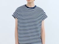 Футболка в полоску со спущенным плечом, Синий