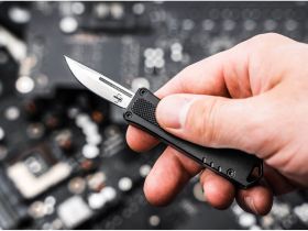 Фронтальный автоматический нож Boker Micro USB OTF, сталь D2, рукоять алюминий, черный