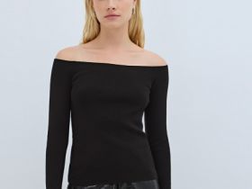 Лонгслив с открытыми плечами, Черный