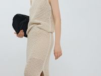 Юбка макси ажурной вязки, Бежевый