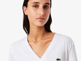Женская футболка Lacoste свободного кроя из мягкого хлопка с V-образным вырезом