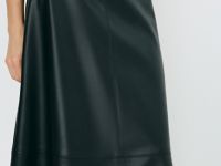 Юбка миди А-силуэта из искусственной кожи, Черный