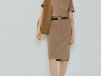 Прямая юбка миди из хлопка, Бежевый