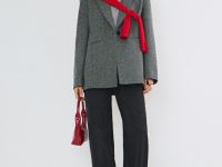 Однобортный жакет с тонким поясом, Серый