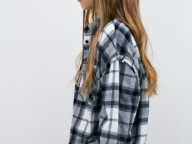 Рубашка в клетку из фланели для девочек, Серый