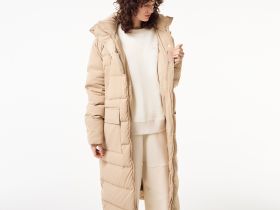 Женский длинный пуховик Lacoste с высоким воротом