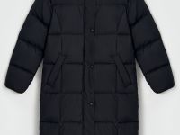 Пуховое пальто с капюшоном свободного силуэта