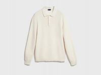Джемпер текстурной вязки с воротником-поло, Белый
