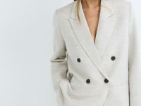 Двубортный жакет из вискозы и льна, Бежевый