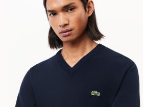 Мужской хлопковой свитер Lacoste с V-образным вырезом