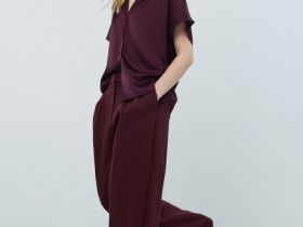 Сатиновая блузка с коротким рукавом, Фиолетовый