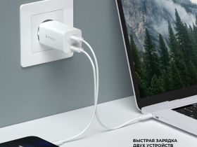 Сетевое зарядное устройство Deppa (11445) Wall charger GaN 65W 3.0А 2хType-C (белый)
