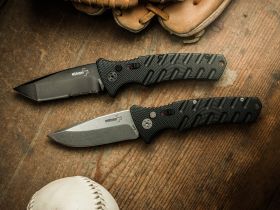 Автоматический нож Boker Plus Strike Spearpoint, сталь AUS-8, рукоять алюминий, черный, тактический выкидной нож