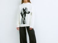 Вязаный джемпер с принтом для девочек, Бежевый