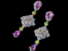 Серьги из серебра с аметистами, гранатами э0649сг01260361