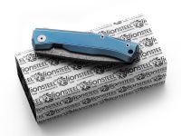 Складной нож LionSteel MT01, сталь дамаск, рукоять титан, синий
