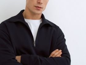 Свитшот с воротником-стойкой на молнии, Синий