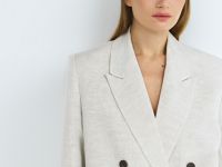 Двубортный жакет из вискозы и льна, Бежевый