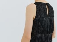 Платье А-силуэта с бахромой из пайеток, Черный