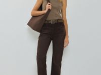 Прямые джинсы с велюровым покрытием, Коричневый