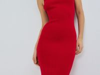 Вязаное платье в рубчик, Красный