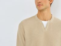 Текстурный джемпер с воротником хенли, Бежевый
