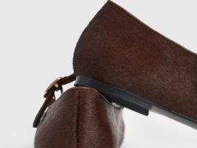 Балетки из натуральной кожи с ремешком, Коричневый