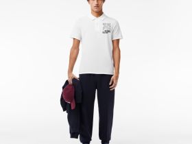 Мужское поло Lacoste с контрастным принтом