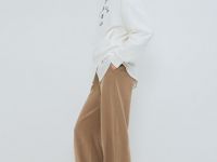 Прямые брюки с эластичным поясом, Бежевый
