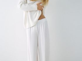 Пижамные брюки из ажурного трикотажа, Белый